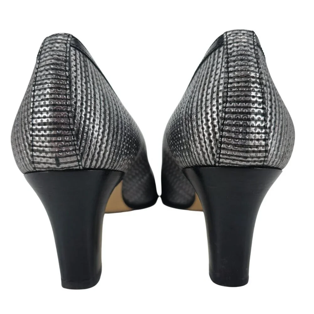 Volpato Italy Womens 7.5 / 38EU Black Grey Gray Leather dress shoes heels pumps - Picture 4 of 11